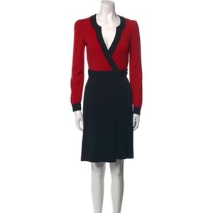DVF Elegant Red and Black Wool Wrap Dress